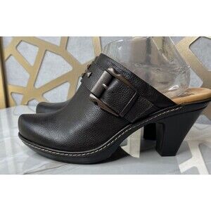 SOFFT Brown Leather Heels Mules Women 9 M Shoes Clogs Slip On